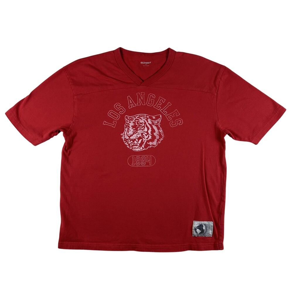 Old Navy Shirt Womens XS Red Los Angeles Tiger 1994 V-Neck Graphic Tee Boxy